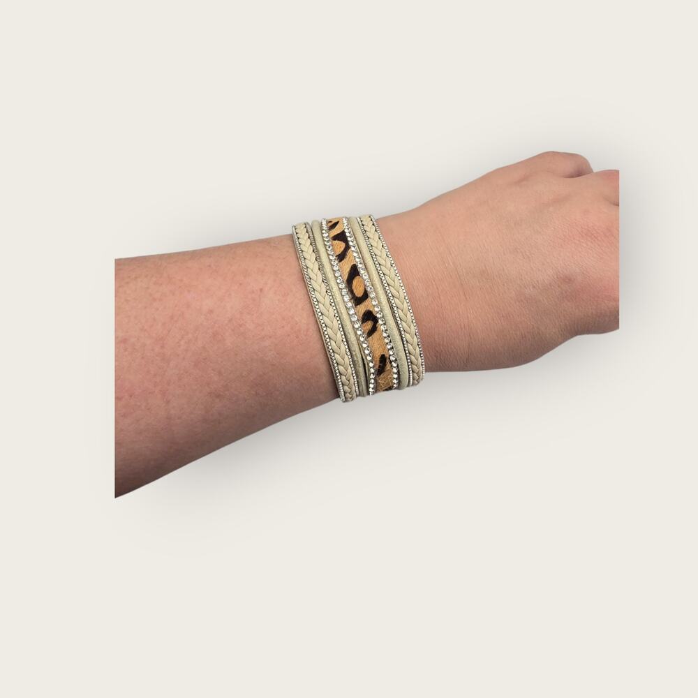 Leopard Rhinestone Wrap Bracelet Magnetic Cuff Y2K Glam Statement - Picture 4 of 10